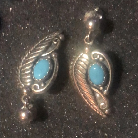 Native Jewelry - Antique Navajo Sterling Silver and Turquoise Earrings